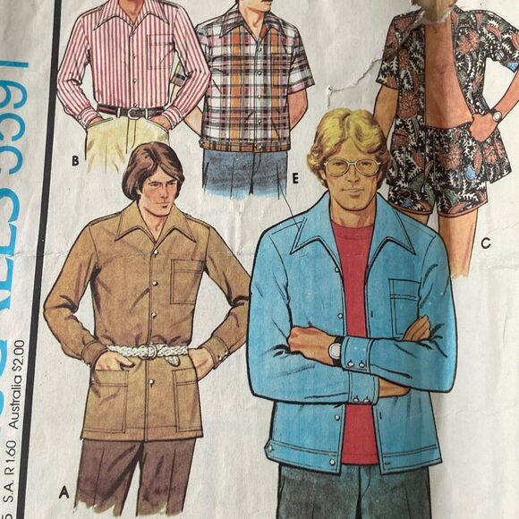 McCalls 5591 Pattern Top Short Mens 38 Vintage 70s Elastic Waist Full Button Up - Picture 1 of 7